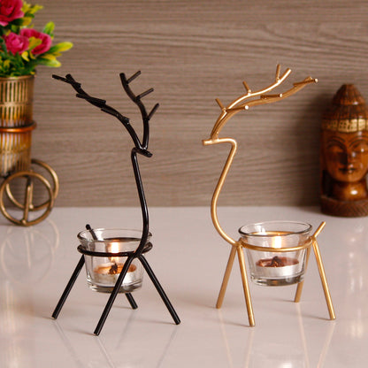 Handcrafted Deer Shape Metal Tea Light Holder Set by eCraftIndia
