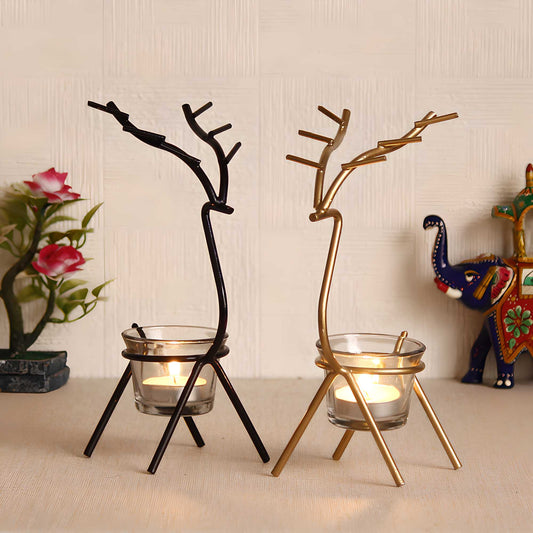 Handcrafted Deer Shape Metal Tea Light Holder Set by eCraftIndia