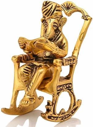 Handcrafted Golden Ganesha Figurine – Rocking Chair with Ramayan